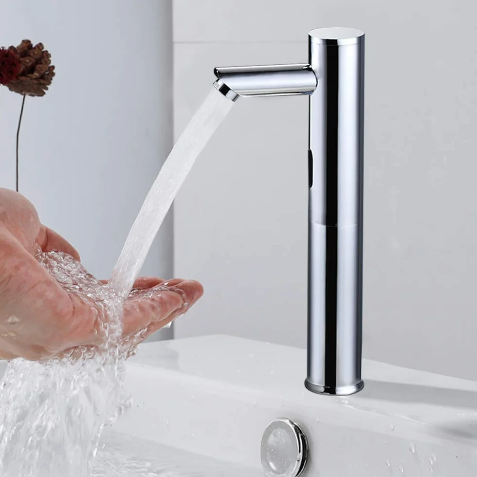 Rubinetto elettronico con sensore a infrarossi touchless per lavabo bagno cucina WC 32 cm
