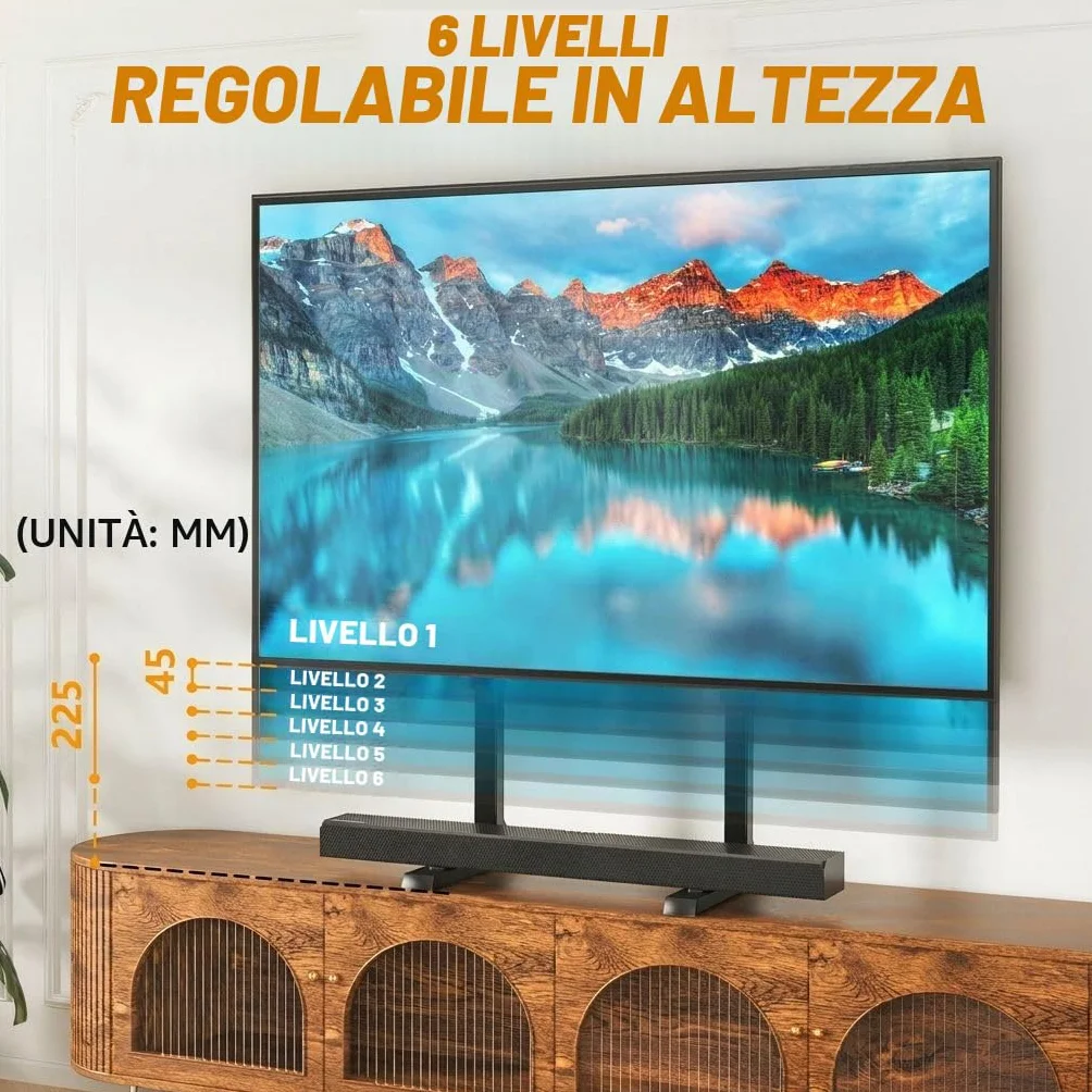 TVON Supporto TV da Tavolo con Piedini TV Regolabili in Altezza, Base Supporto TV con Gestione dei Cavi per TV da 37 a 86 Pollici, Piedini in Acciaio Regge fino a 68 KG, VESA Max 800x600mm
