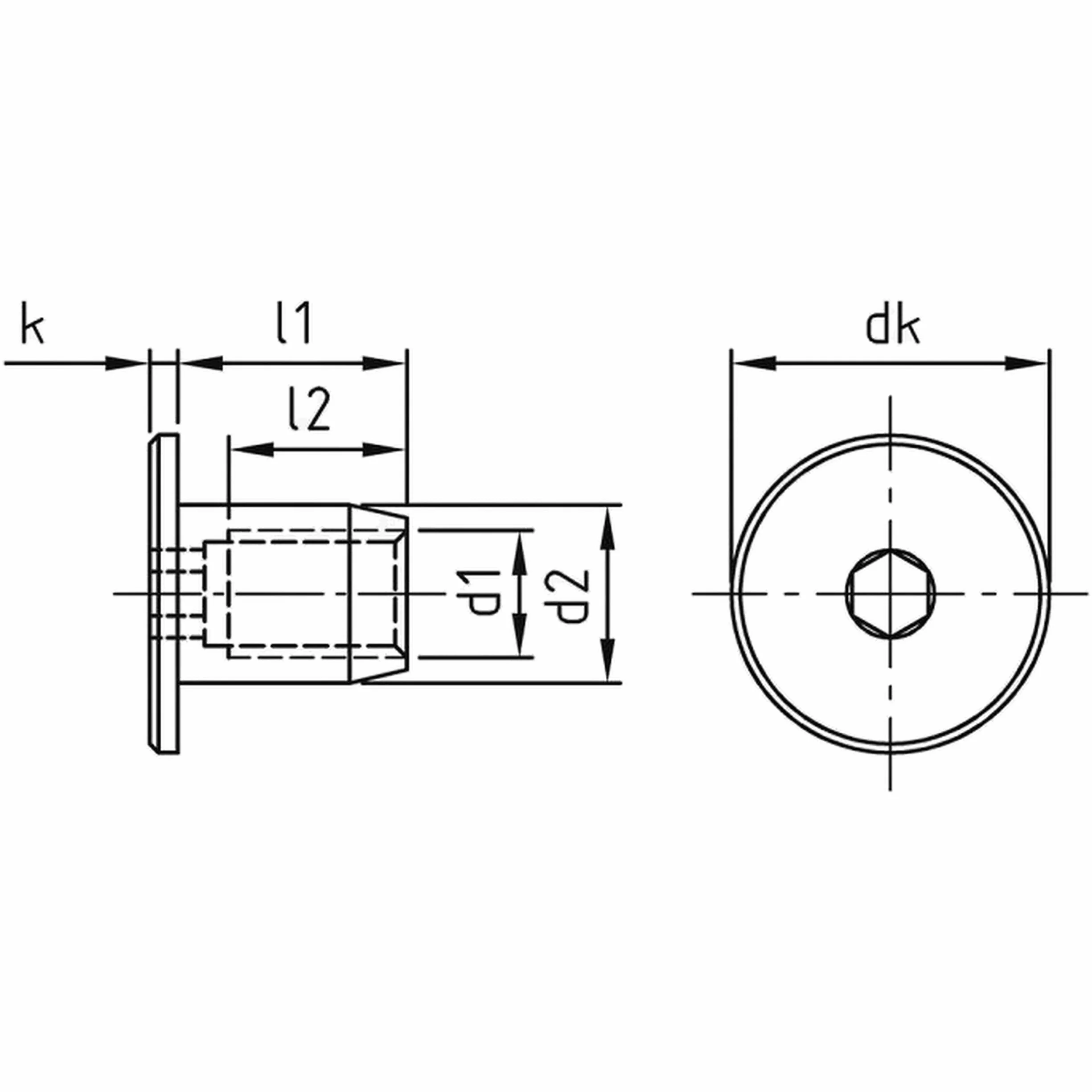 Dadi a manicotto M12 x 18 acciaio inox A4 V4A testa piatta SW4
