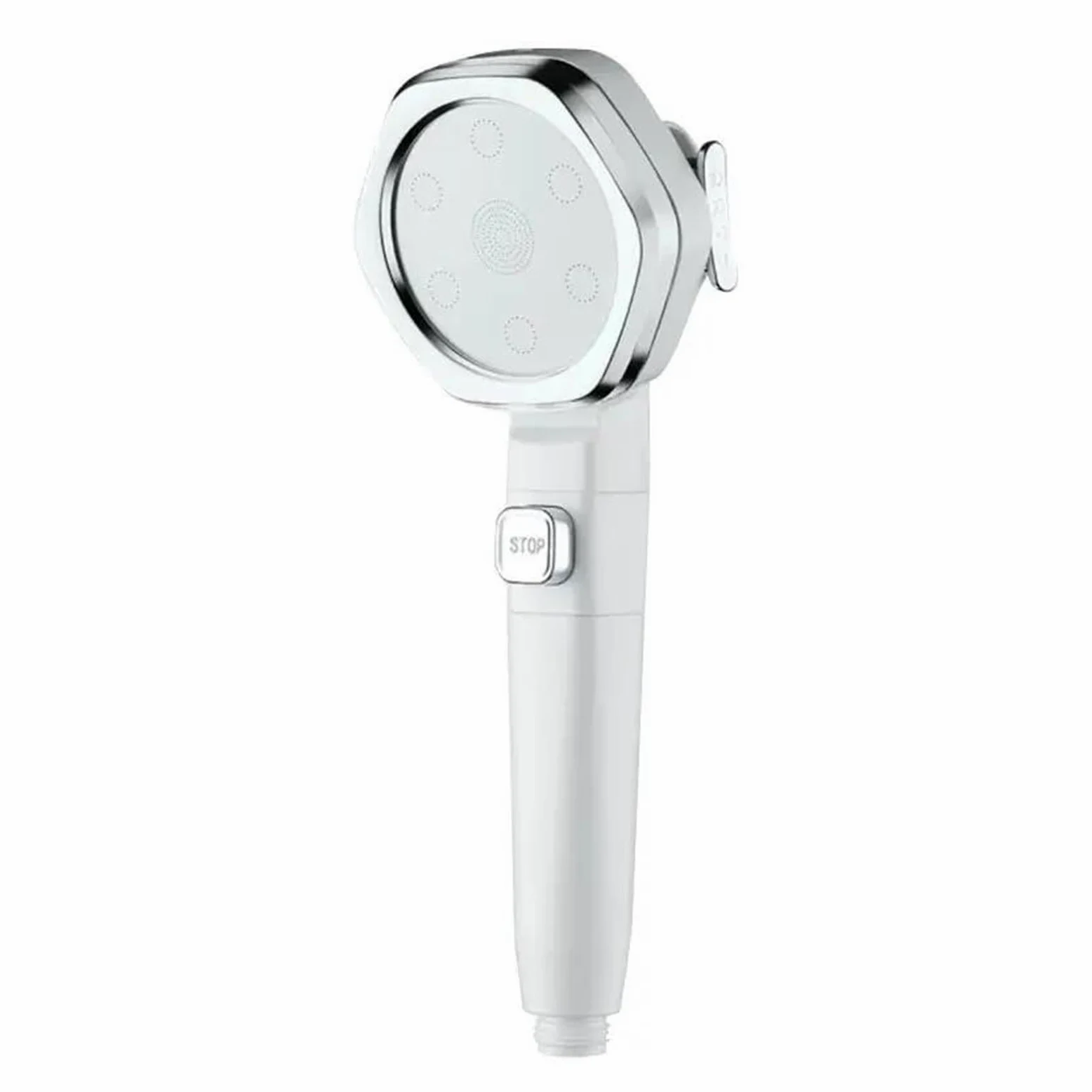Soffione doccia esagonale pressurizzato a quattro velocità, filtro per l'acqua ABS rigido sovralimentato e anticaduta(White)