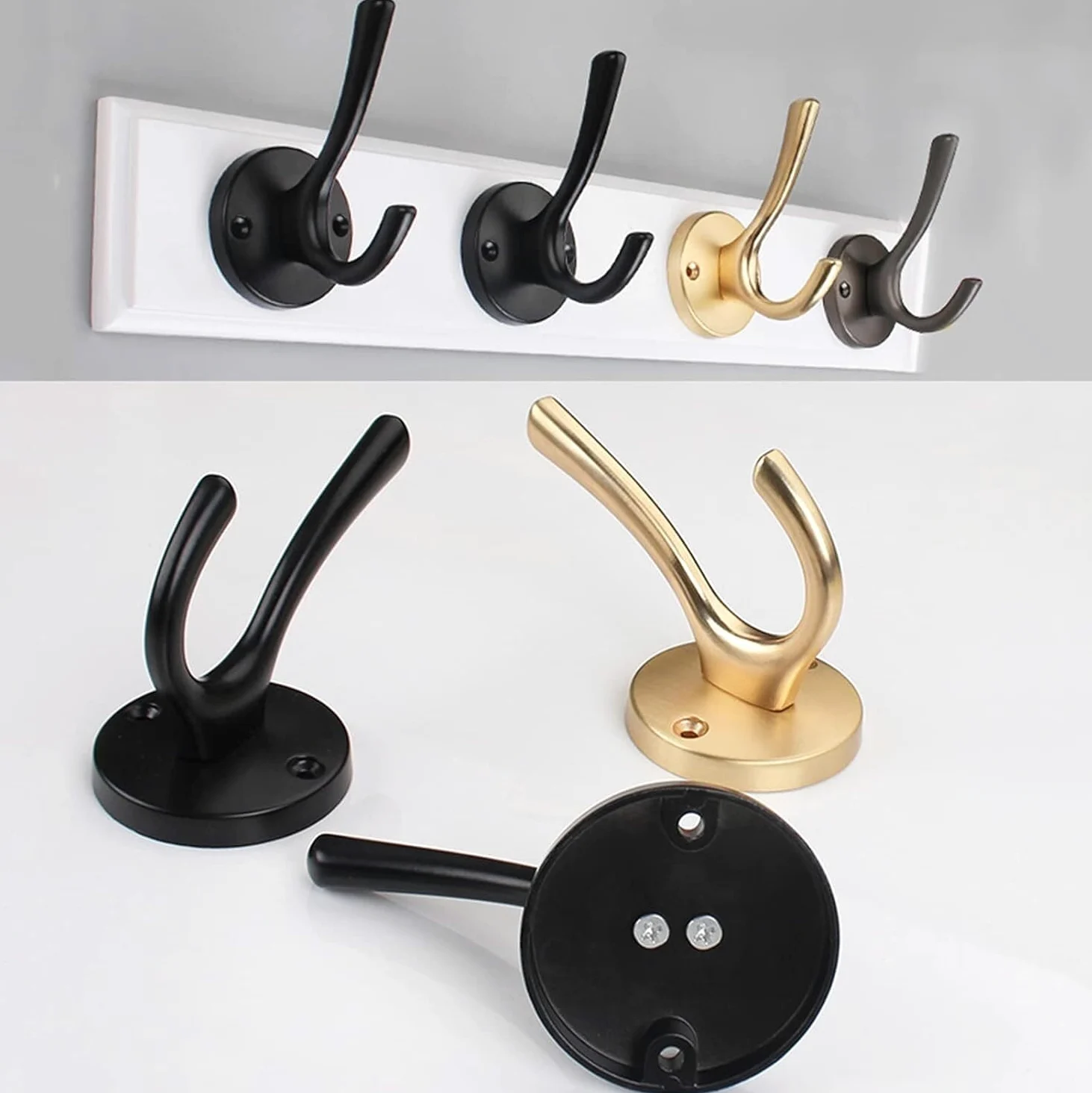 Ganci da muro, Confezione da 5 ganci appendiabiti doppi grandi e resistenti, montati a parete con viti, for accappatoio, rustici for appendere cappotti, asciugamani, cappelli, tazze, chiavi(A)