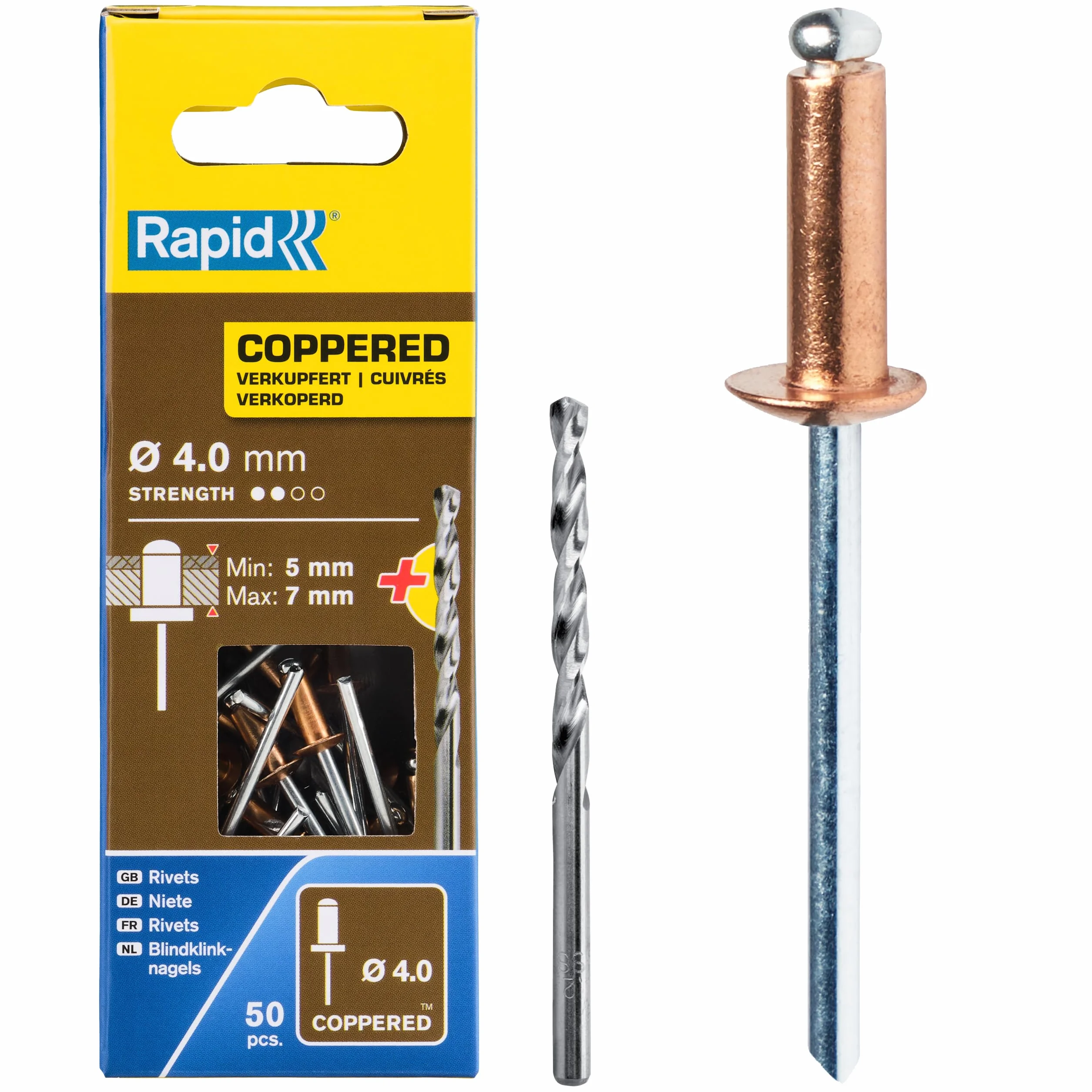 Rapid Rivetti in Alluminio Ø4 x 10 mm Scatola da 50 - Rivestiti in Rame per Grondaie e Lamiere