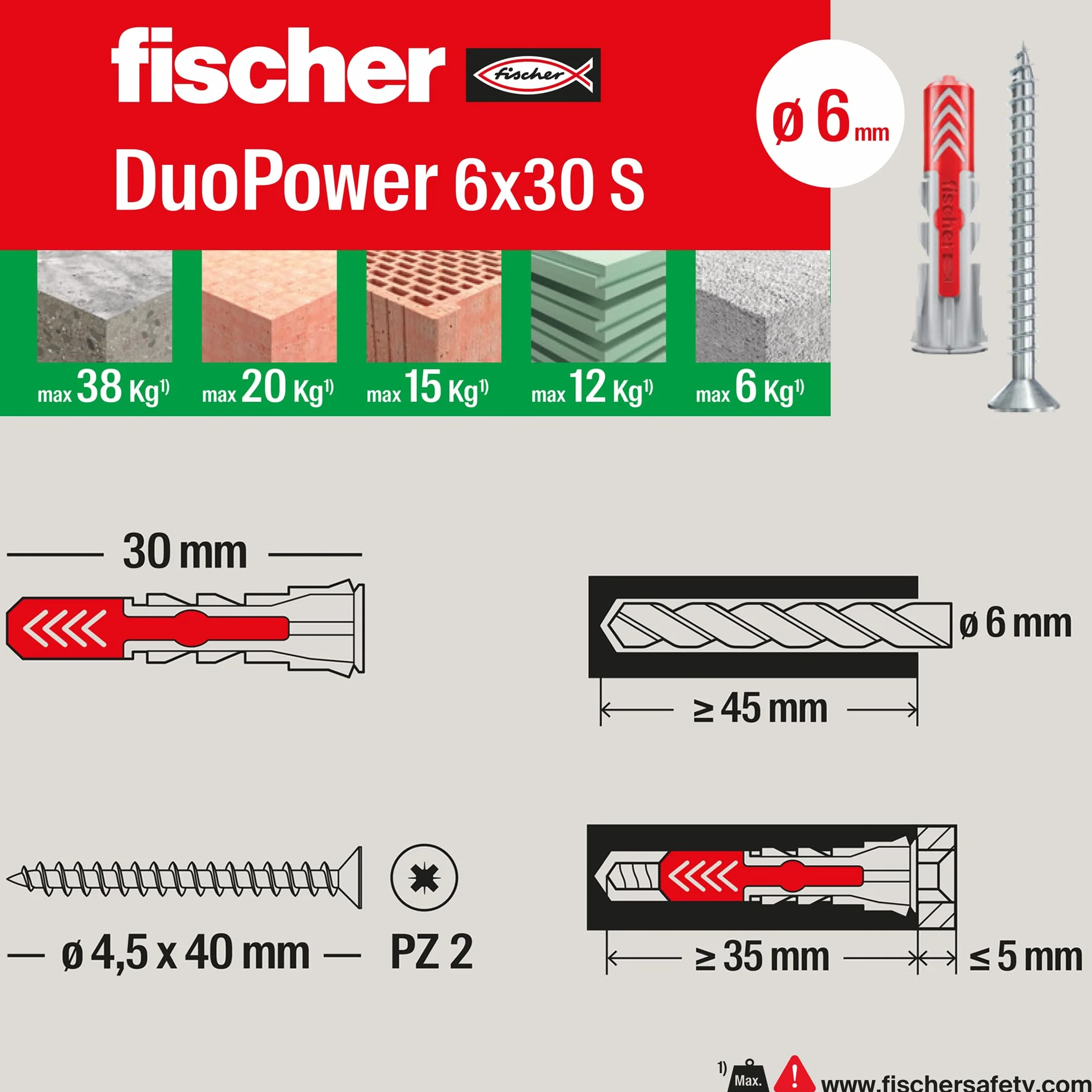 Fischer PowerBox 180 Tasselli DuoPower con Viti e Ganci, 360 Pz, per Muro Pieno, Forato e Cartongesso