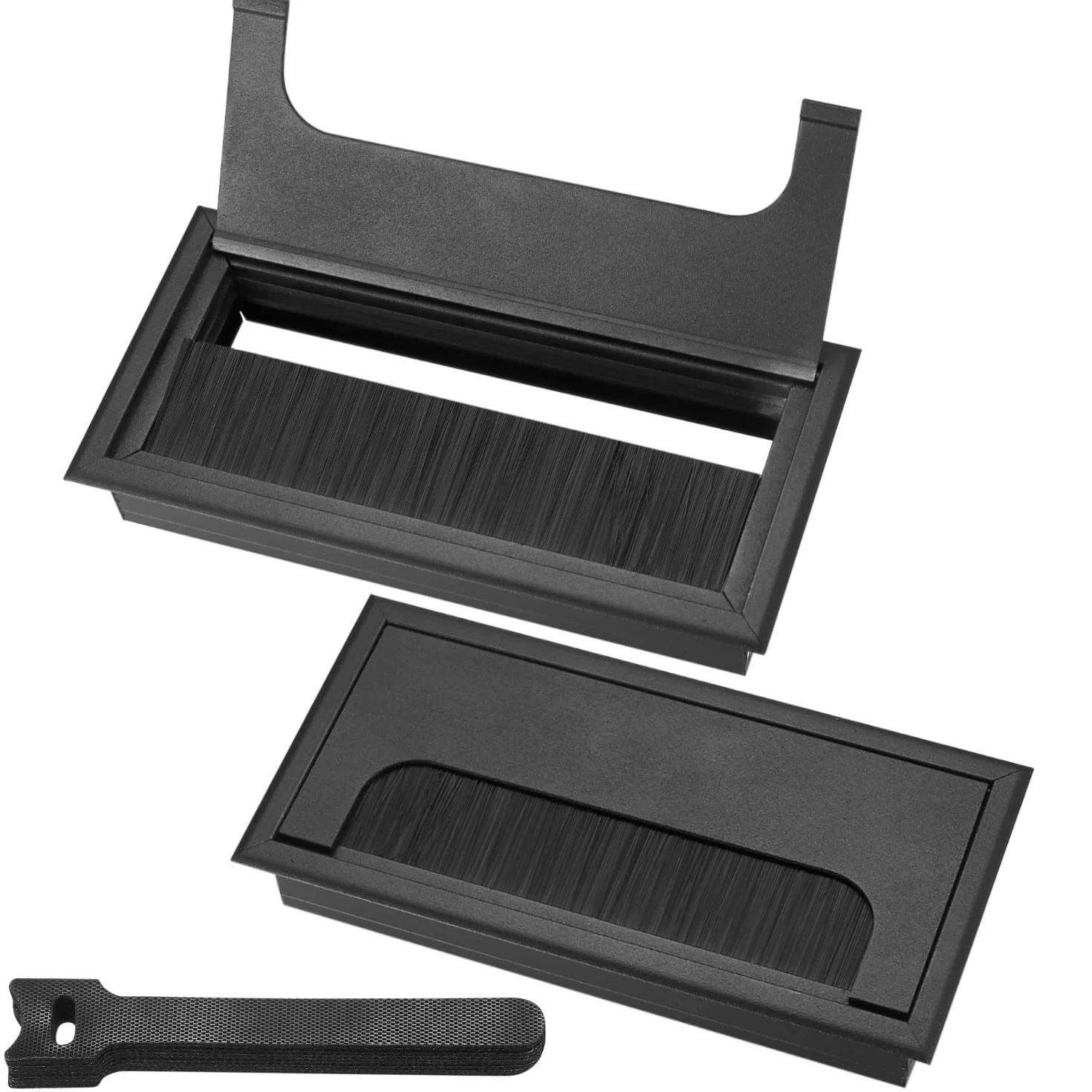 Cavo Passacavi Scrivania 160x80 mm Alluminio Nero con Spazzola 2 Pezzi Fascette