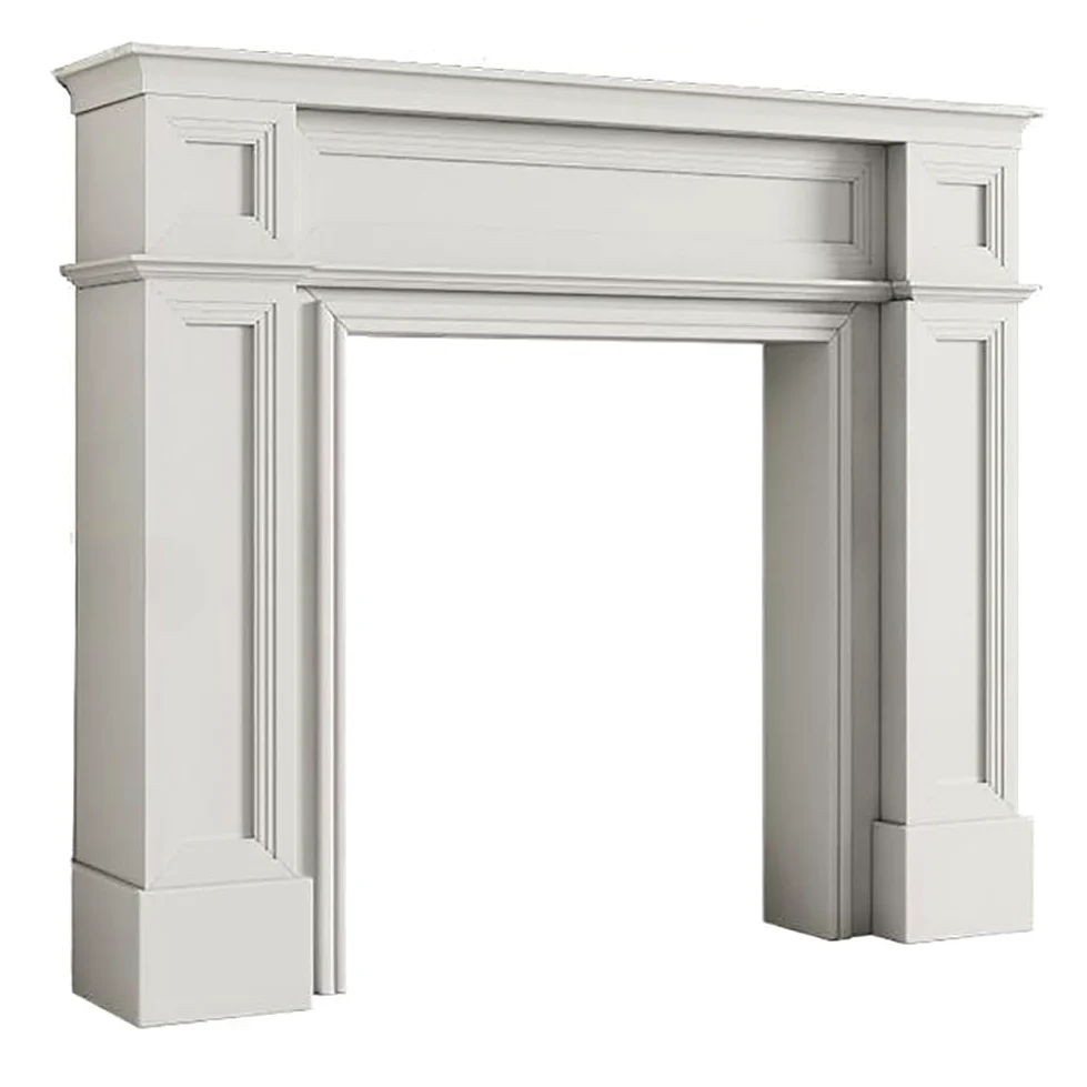 Cornice Decorativa per Camino Vintage in Legno Massello, Cornice per Caminetto, Mobili per Camino, Mensola Portaoggetti, Cornice per Camino, Colore Bianco/Ceppo,A100×28×130cm