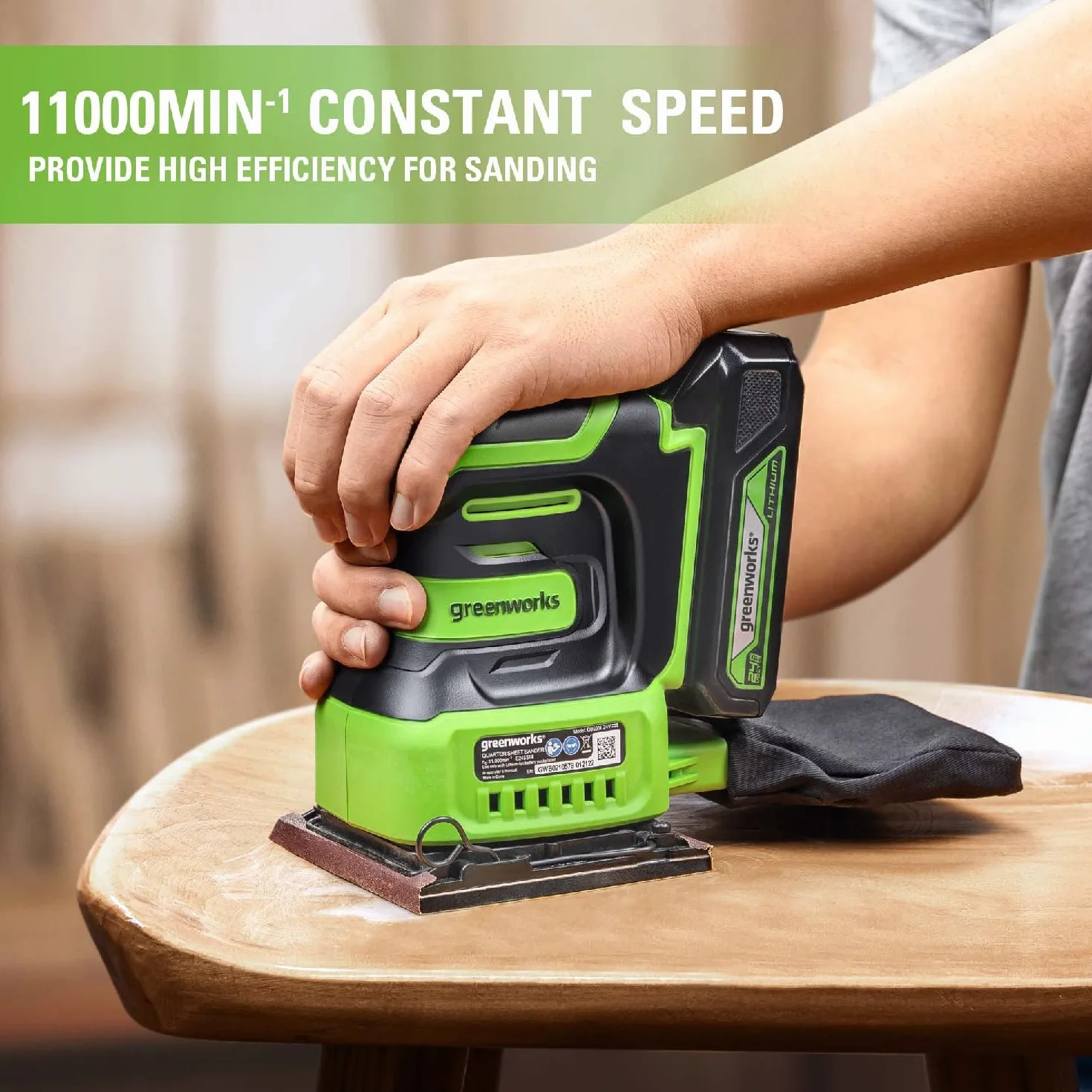 Greenworks G24SS14 Levigatrice 1/4 Foglio a Batteria 11000 giri/min 24V