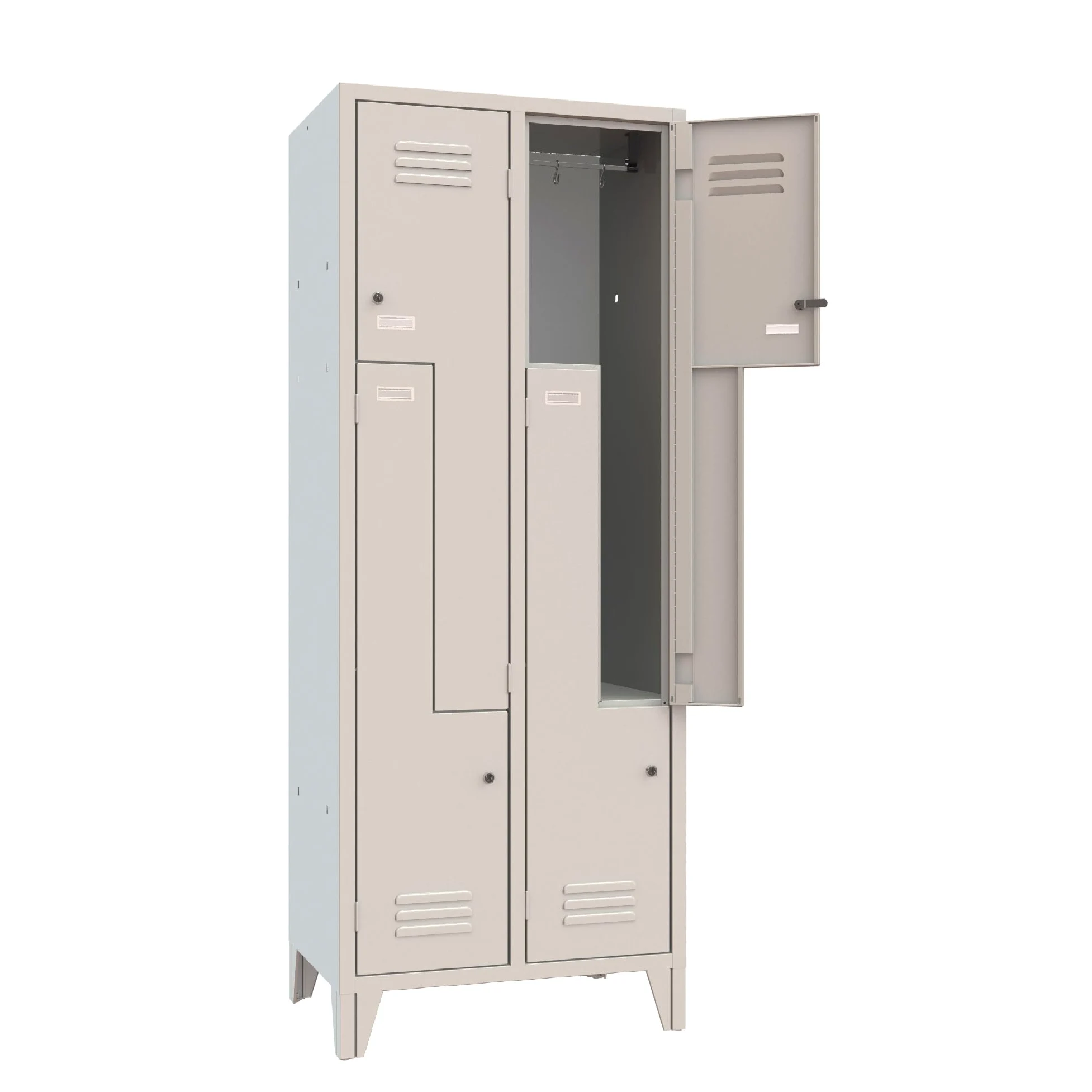 XLOCKERS Armadio Spogliatoio Monoblocco Ante a Z, 4 Posti, in Metallo, 690x500x1800 mm, Colore Grigio RAL 7035. Con Imballo di Sicurezza.