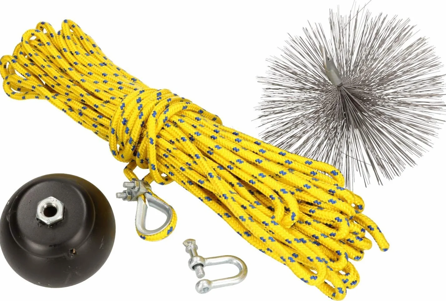 KOTARBAU Set di scope per camino di tutte le dimensioni, scopa in acciaio armonico con peso di trazione, cavo di trazione, asta flessibile, scopa per fuliggine, spinta, scopa per camino, set di