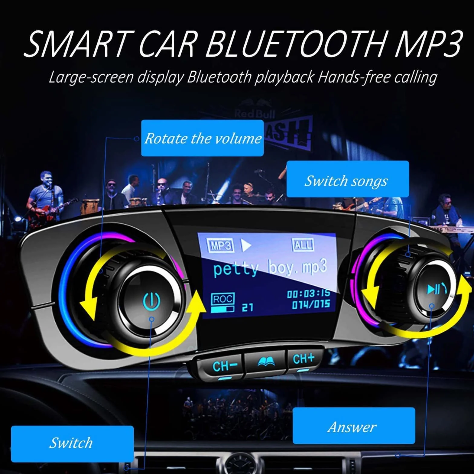 Bluetooth trasmettitore FM lettore MP3 kit vivavoce per auto wireless radio audio compatibile con Dual USB 5 V 2.1 A U disk TF Card