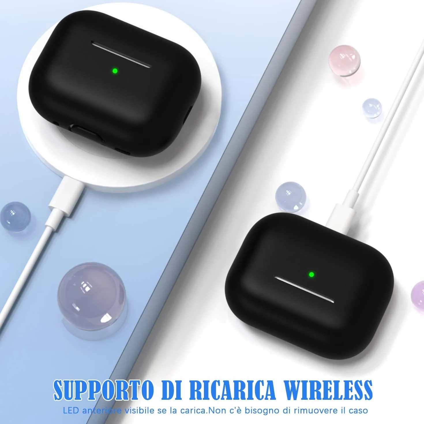 Custodia per AirPods Pro di seconda generazione, Custodia per AirPods Pro in morbido silicone anticaduta e antiurto Skin Touch con portachiavi e kit di pulizia,Nero