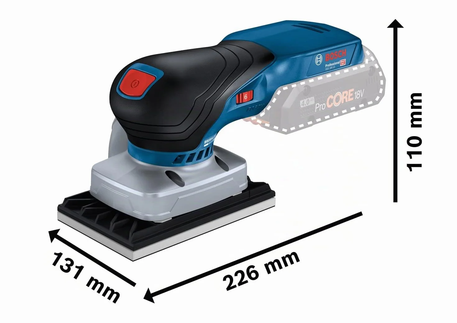 Bosch Professional 18V System Levigatrice orbitale a batteria GSS 18V-13 (motore brushless, sacchetto raccoglipol.,3 piastre abrasive,3 fogli abrasivi, piastra foracarta, L-BOXX, senza batt./caricab.)