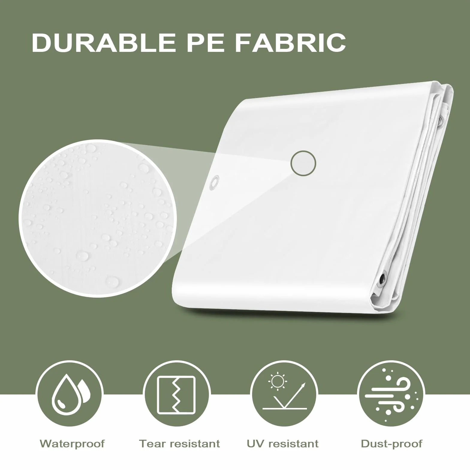 WOLTU Telone Idrorepellente per Esterno 3x4 m Telo Occhiellato Rinforzato in PE 140g/m² Copertura per Piscina Auto, Mobili da Giardino, Antipioggia e Antivento, Bianco