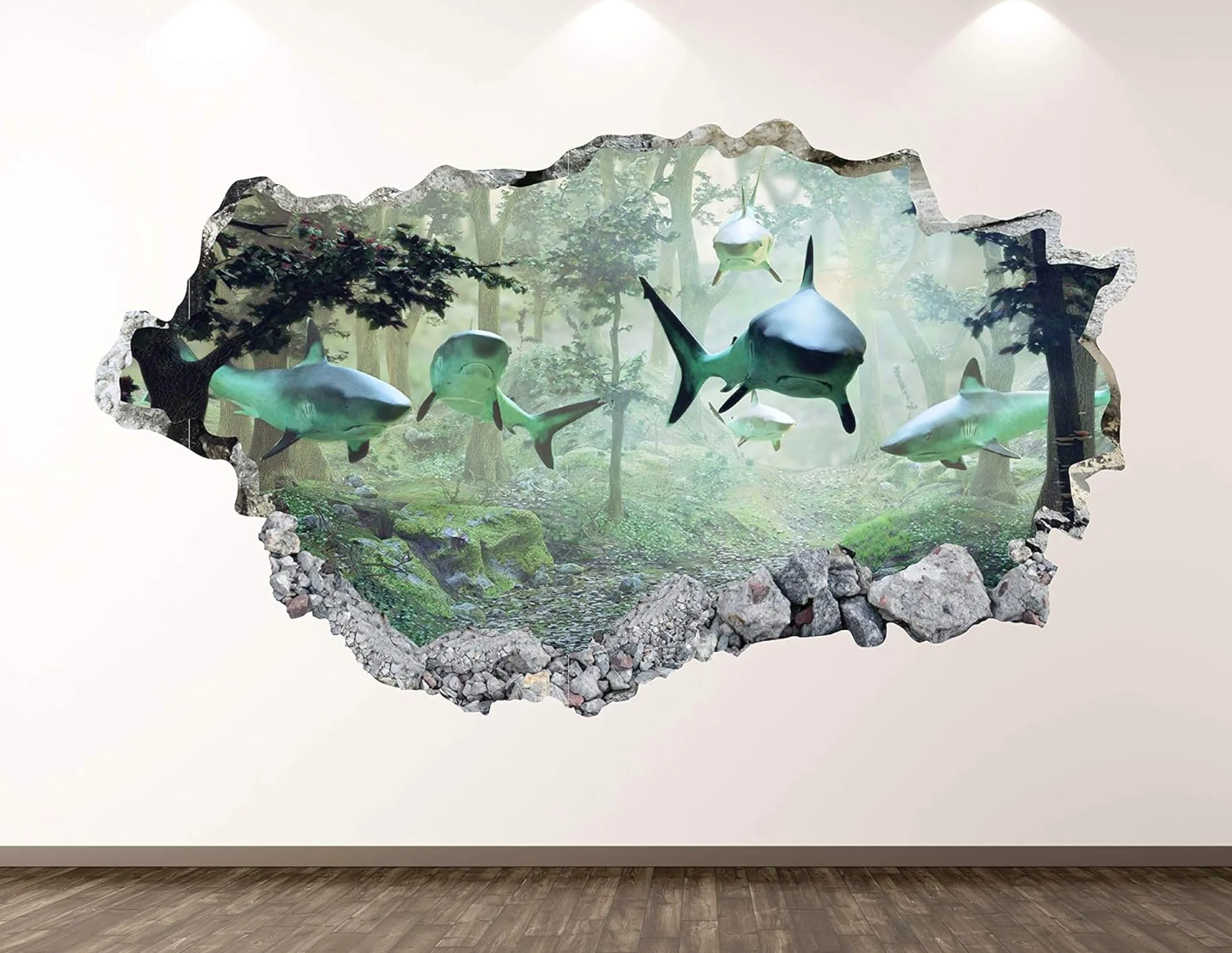 Adesivi 3D per decorazioni murali distruttiArte Fantasy Dello Squalo Adesivo da parete Tatuaggio da parete per la decorazione della parete della cameretta dei bambini 70x122cm