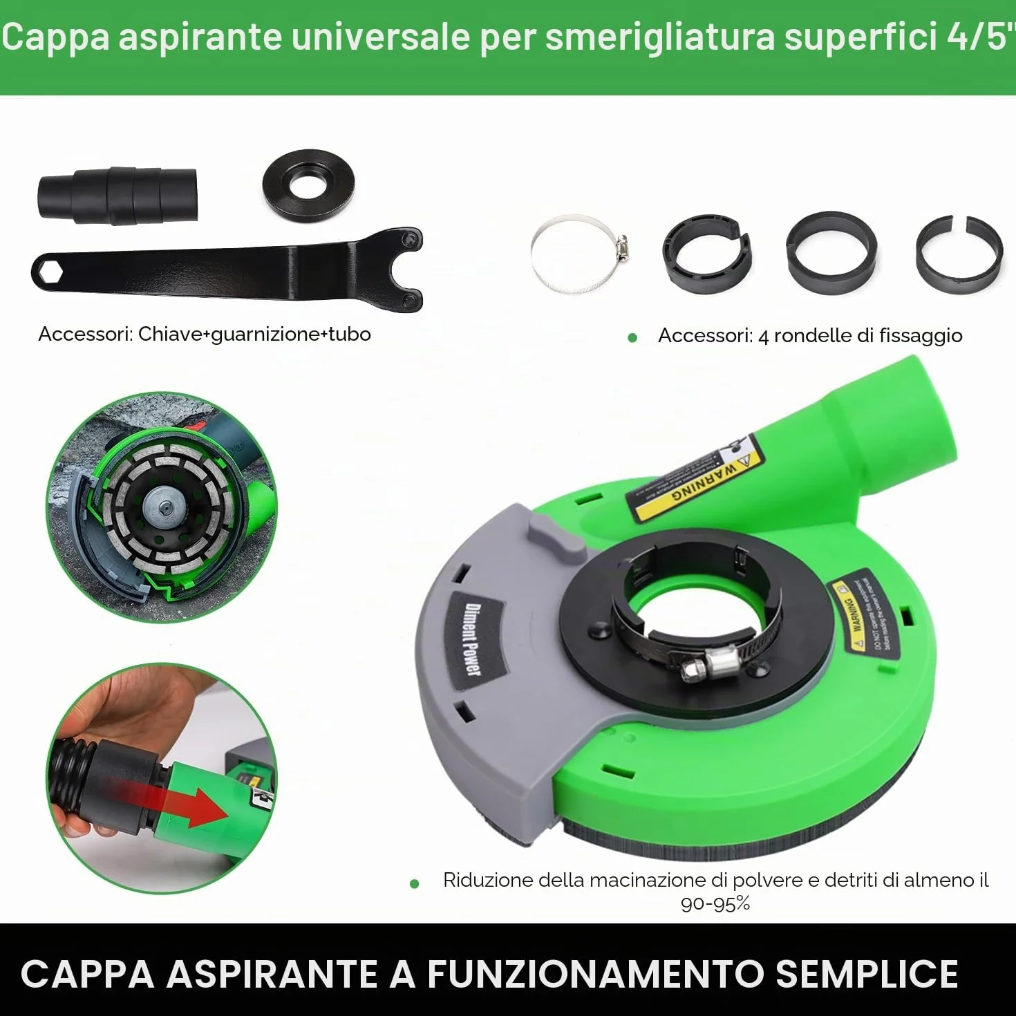 Cuffia Aspirazione Smerigliatrici Angolare 115/125 mm + Mola Diamantata 125 mm x 22,2 mm