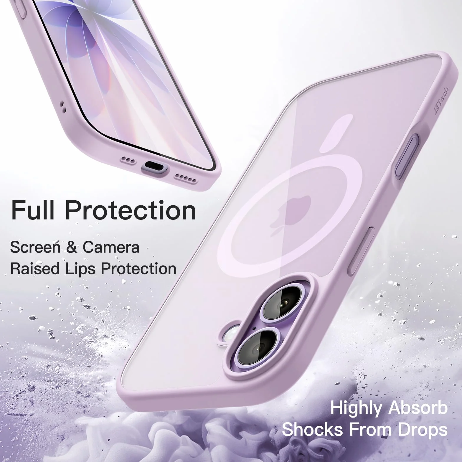 JETech Cover Magnetica per iPhone 17 6,3 Pollici Compatibile con MagSafe, Antiurto Paraurti Custodia, Solida Colore Opaco TPU Telaio, Anti-Graffio Retro Trasparente (Lavanda)