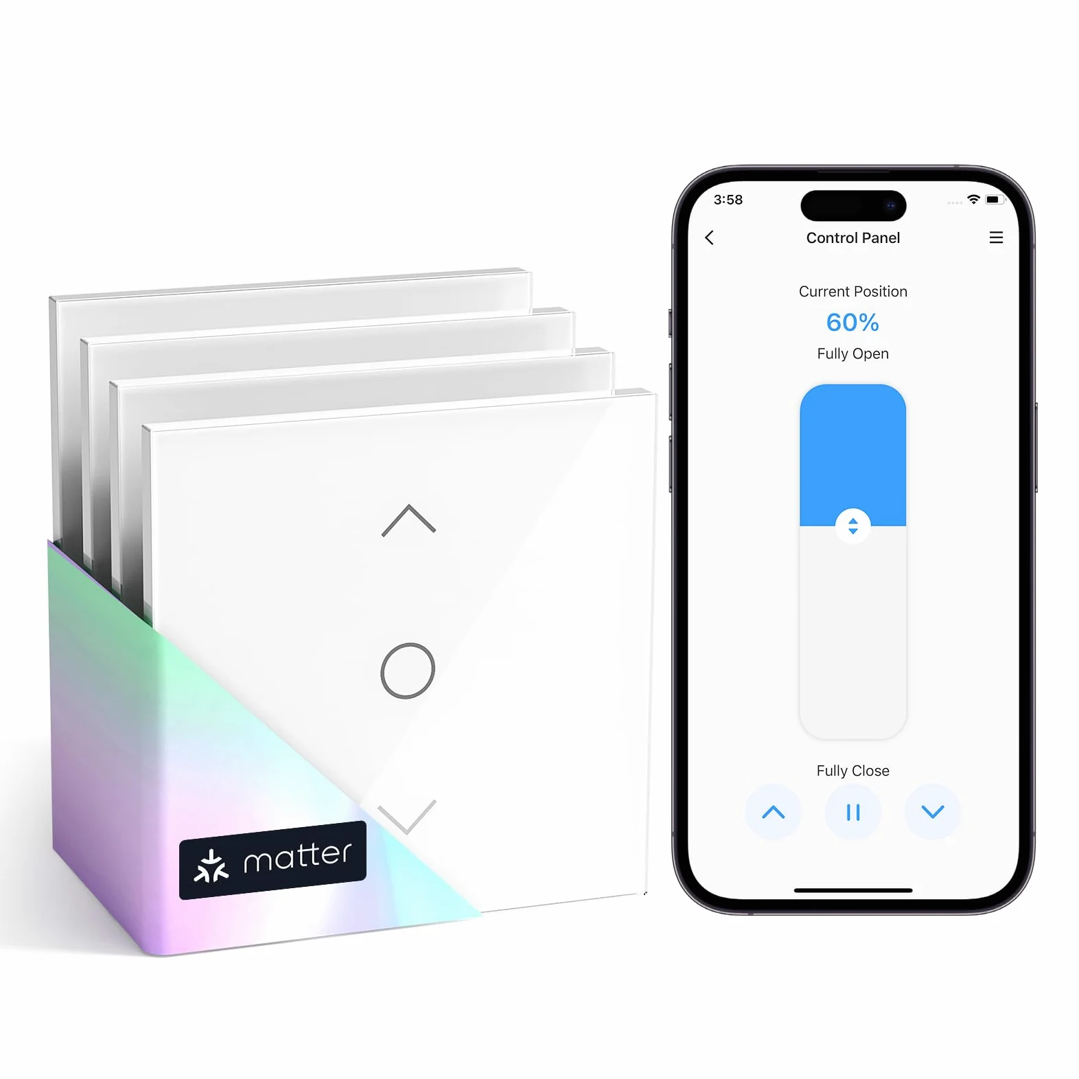 meross Interruttore per tapparelle opaco Smart (cavo neutro necessario), interruttore per tenda compatibile con HomeKit, Alexa e Google Home, controllo percentuale, controllo vocale e telecomando