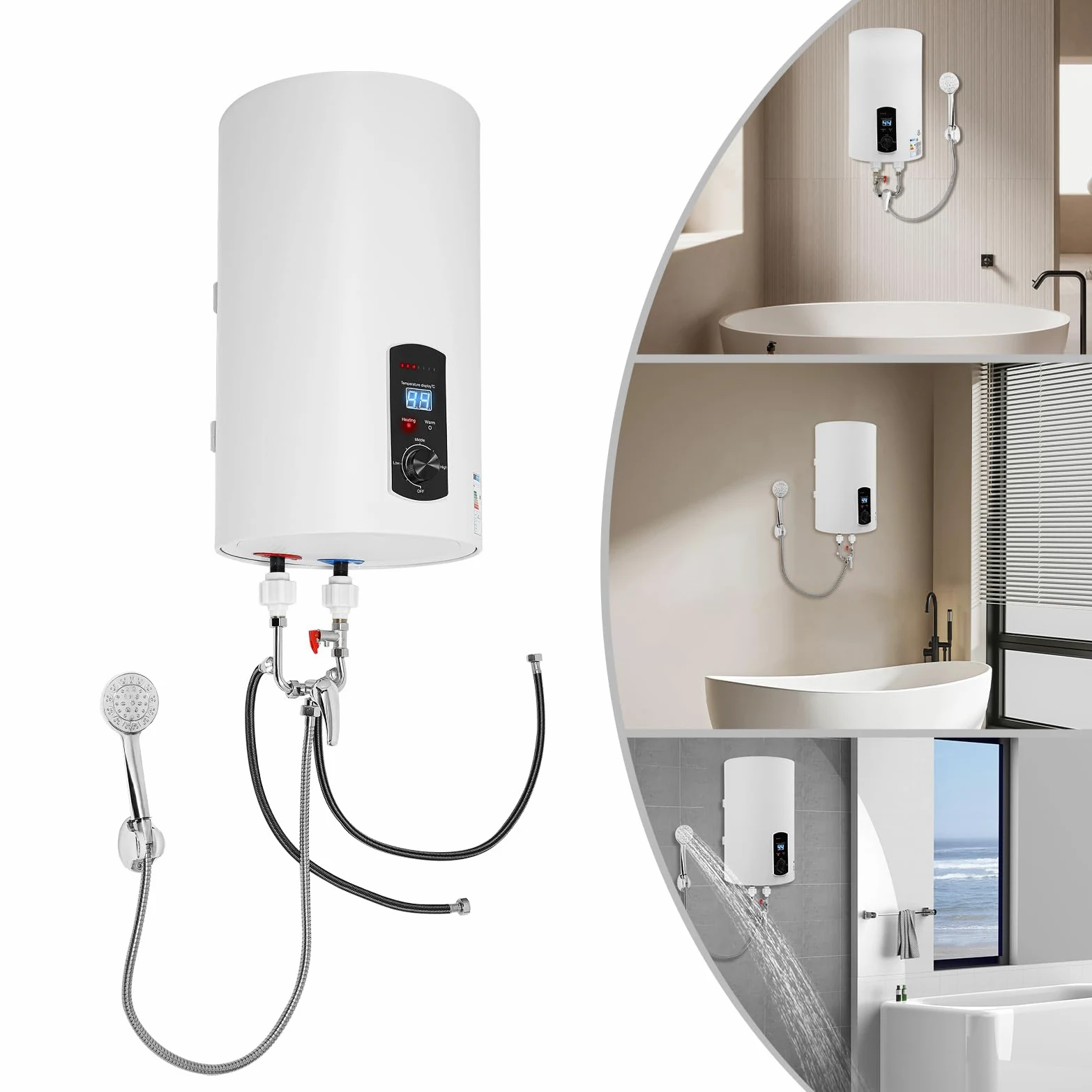 Scaldabagno Elettrico Istantaneo da 2 KW, 30 L, Moderno, Bianco, A Parete