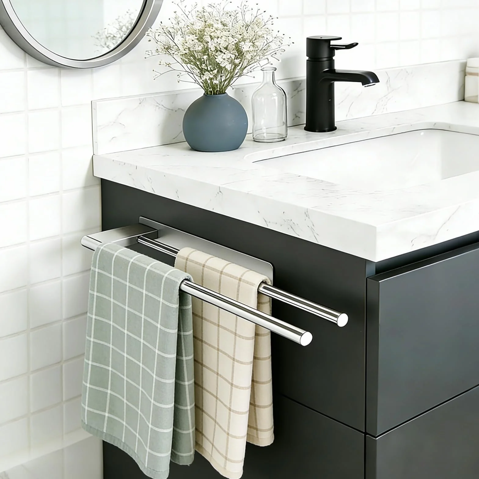 Portasciugamani Senza Foratura in Acciaio Inox SUS304 Autoadesivo 39 cm 2 Bracci Antiruggine per Bagno