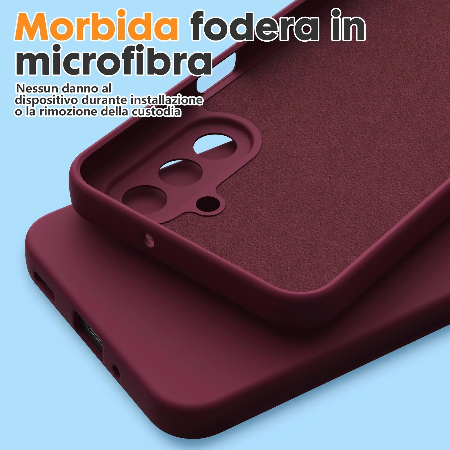 Cover per Samsung Galaxy A17 4G/5G, con 2 Proteggi Schermo in Vetro Temperato, Case Protettiva Gomma Antiurto, Custodia in Silicone Morbido TPU Liquido - Bordeaux