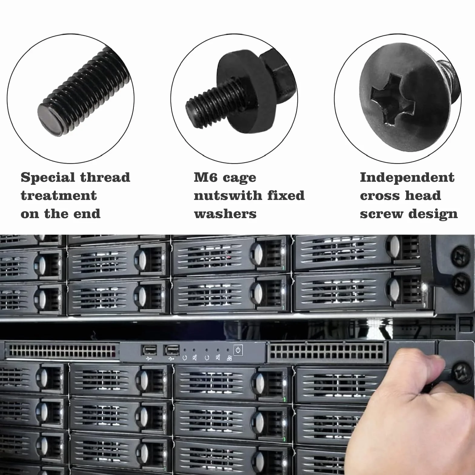 SR620 Viti M6*20 Dadi a gabbia 50 Set per rack da 19 pollici Acciaio nero zinco