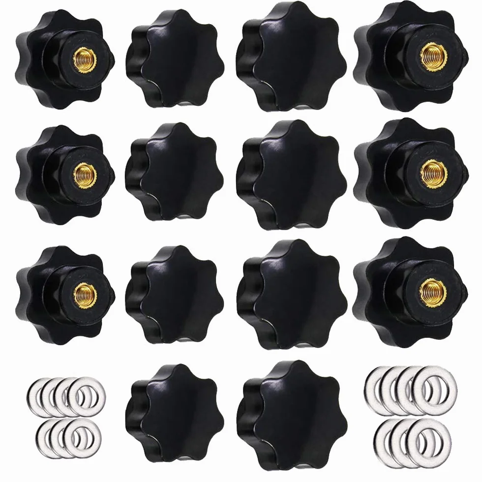 Manopola di Serraggio con Filettatura Zigrinata M6 M8, Impugnatura a Stella, Plastica Nera 14 Pezzi