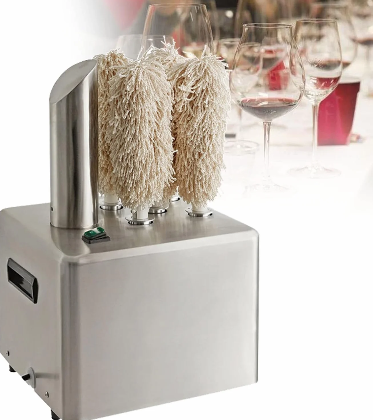 Asciugatrice Elettrica Professionale per Calici da Vino, Lucidatrice con 3 Spazzole, Pulizia 360° per Hotel