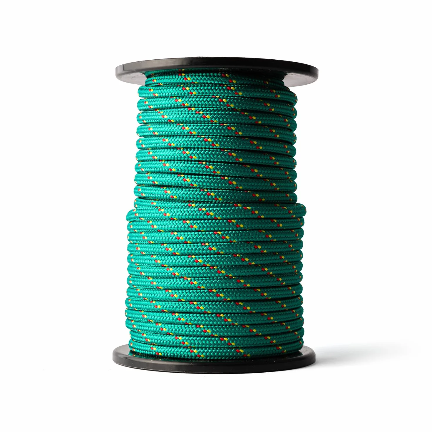Corda in polipropilene (8mm, 50m, verde con rosso e giallo) - Corda intrecciata leggera per tutti gli usi, per esterni, la sopravvivenza e il giardino - Forza di rottura 918kg