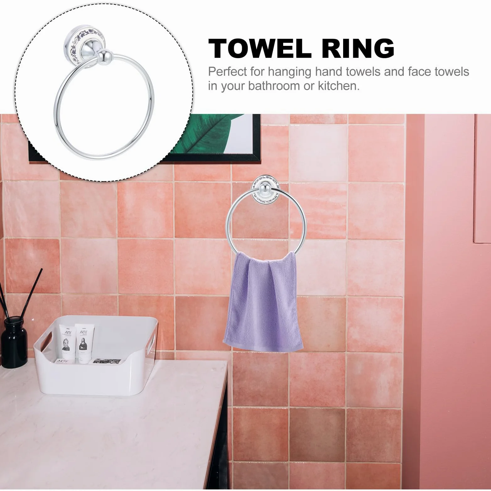 Portasciugamani ad Anello in Acciaio Cromato Design Moderno Anello Portasciugamani da Bagno e Cucina Angoli Arrotondati Accessorio Salvaspazio per Arredamento Casa e Ufficio