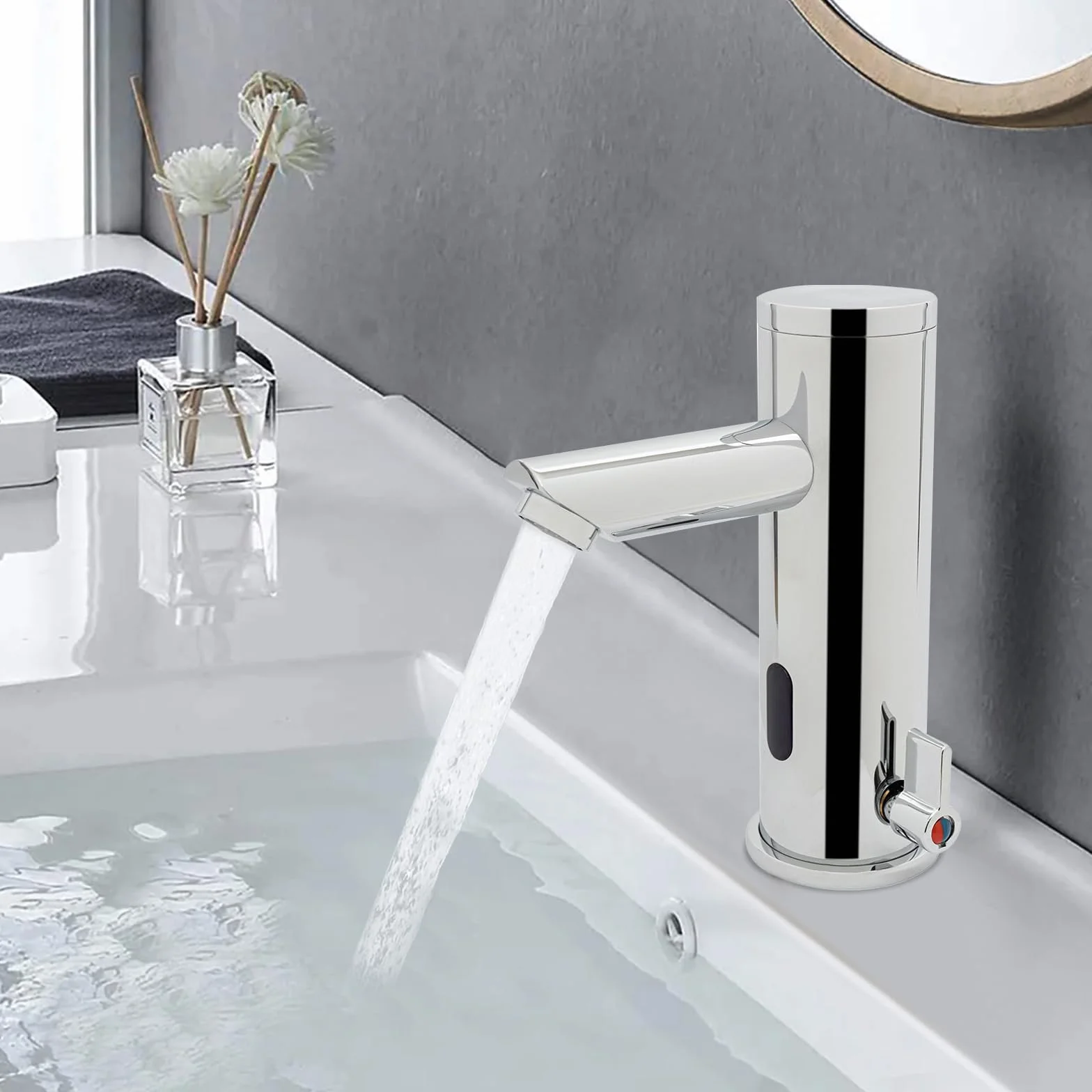 Rubinetto con sensore senza contatto elettronico per cucina bagno acqua fredda/calda cromato risparmio d'acqua