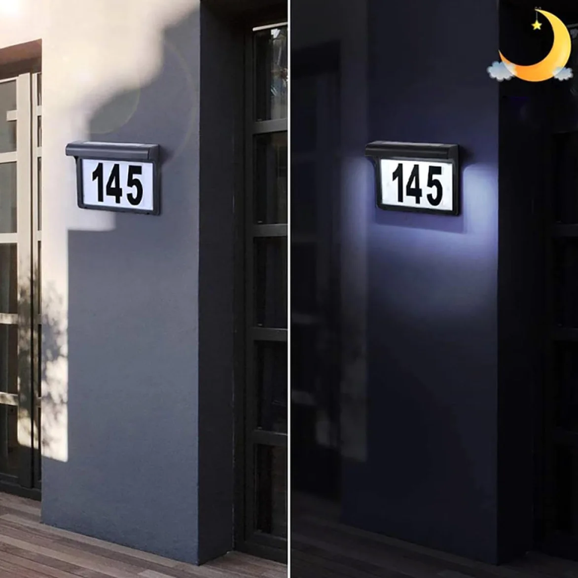 Targa Numero Civico Solare LED 6 Lampade 1, 2v 600mah per Esterni | Polisilicio e Plastica Nera, Controllo Luce, Copertura Ampia per Giardino e Cortile