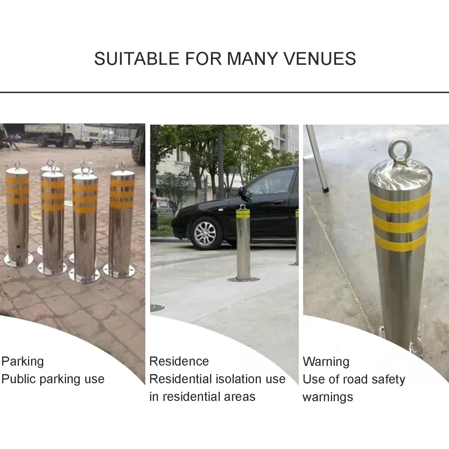 Generico Palo di Sicurezza per vialetto in Acciaio Inox Resistente - Dissuasore di parcheggio Rotondo con barriera Riflettente, Altezza 650/800 mm, dissuasori di Sicurezza durevoli per la Protezione