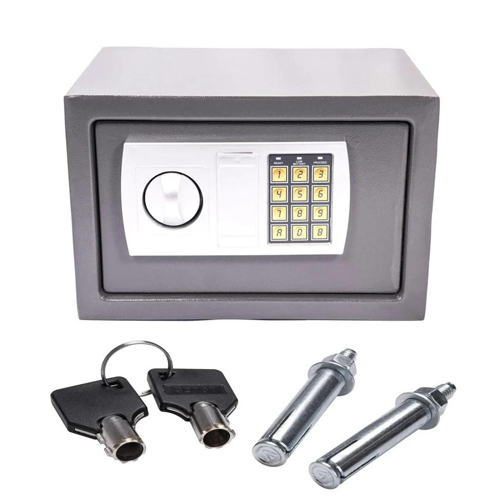 Cassaforte Elettronica con Tastiera Digitale e 2 Chiavi, Cassetta di Sicurezza a 8,5L per Home Office, Costruzione in Acciaio, Cassaforte a Muro Protezione di Denaro, Gioielli, 31x20x20cm, Grigio