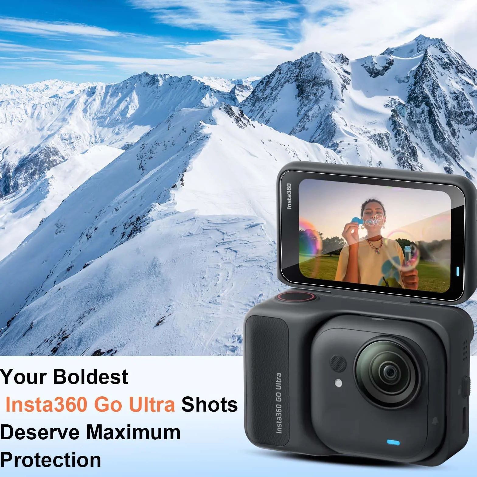 QULLOO Pellicola Vetro Protettiva per Insta360 GO Ultra, Durezza 9H Anti-graffio HD Vetro Temperato Fotocamera Protezione [3 Pezzi]