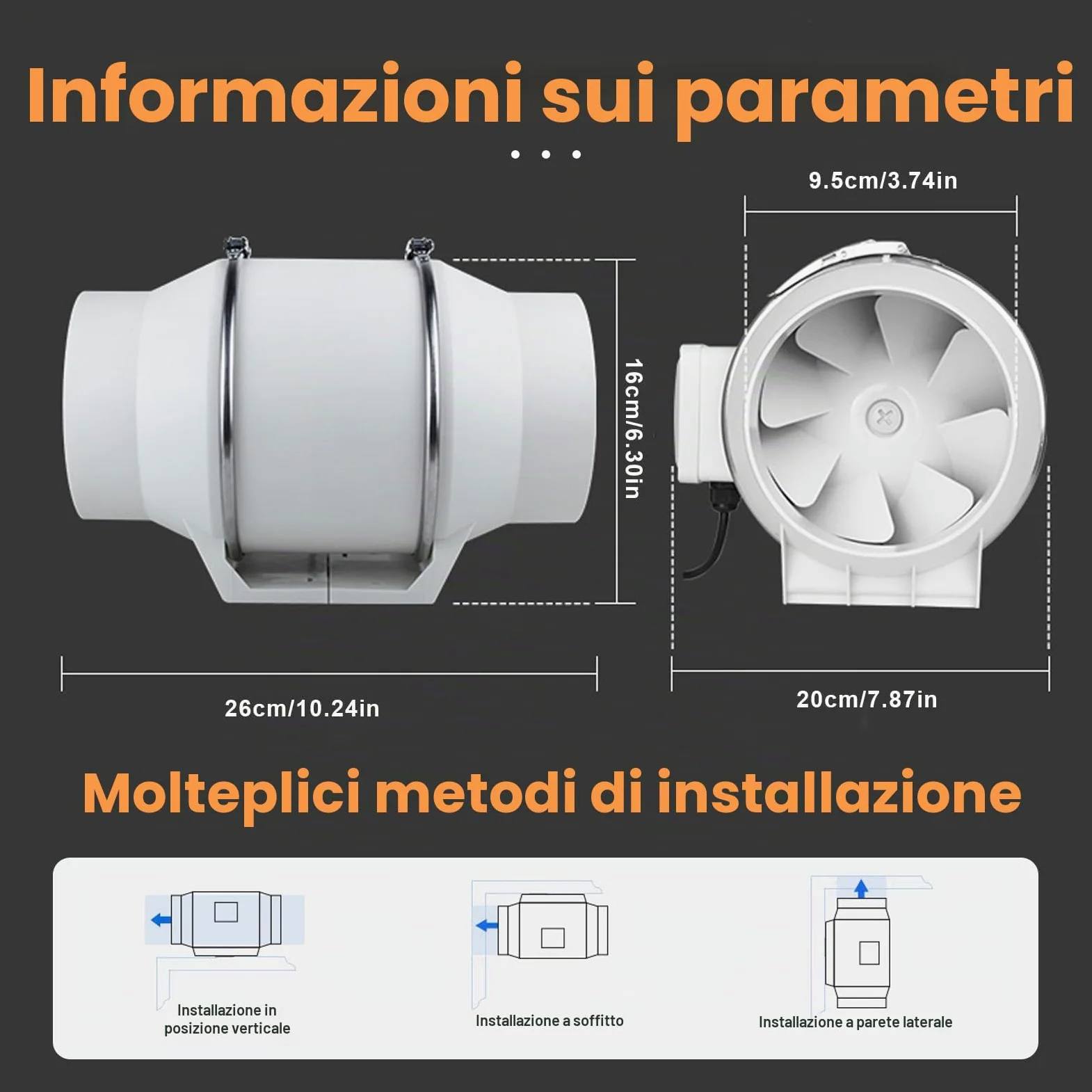 iFCOW Ventola di aspirazione in linea, 100 mm, 220 m³/h, 40 W, potente e silenziosa, per bagno, cantina, cucina