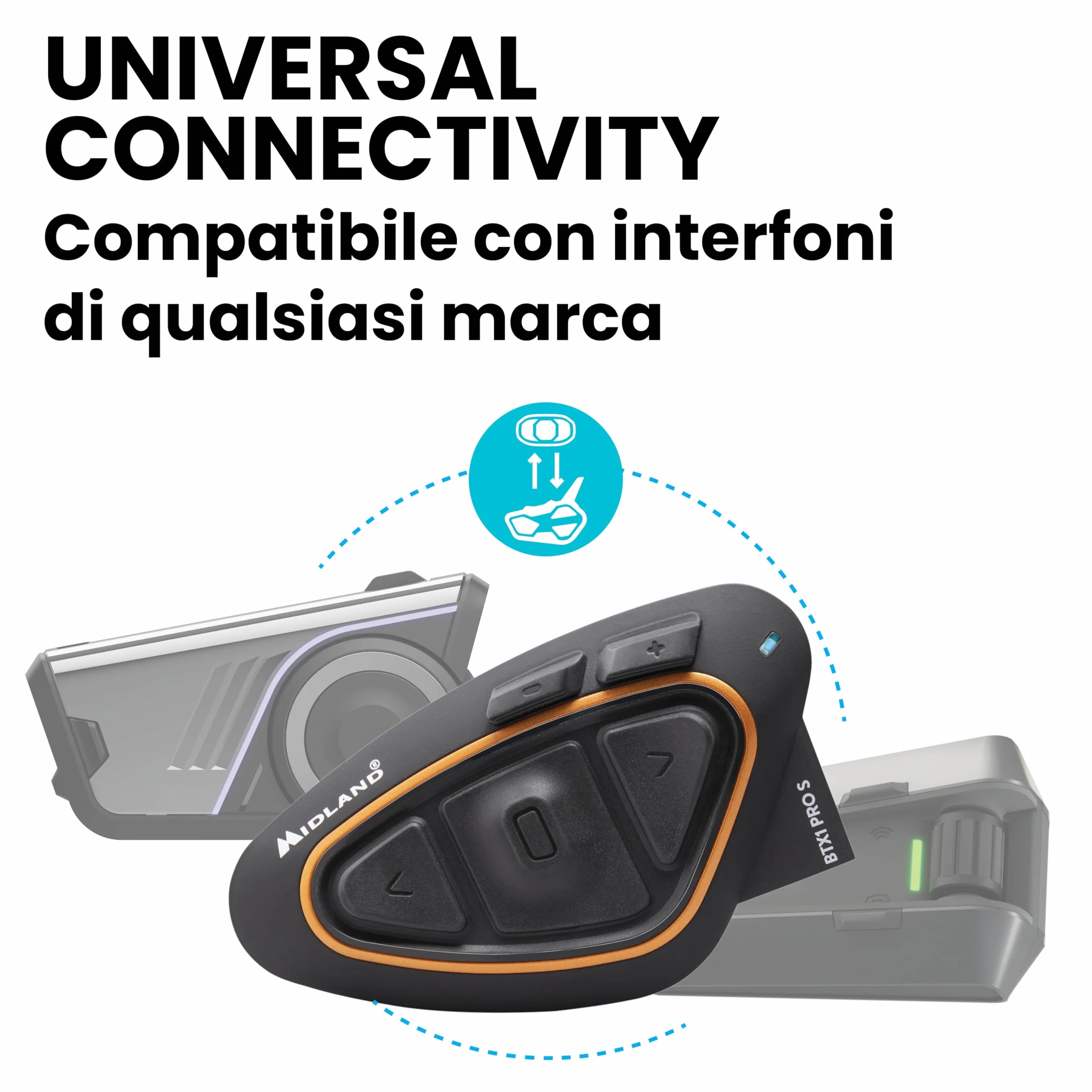 Midland BTX1 Pro Twin C1230.16, Interfono Moto Bluetooth Doppio, Auricolari Casco Impermeabili IPX6, Cancellazione del Rumore, Moto a Moto, Batteria 23h, Portata 300 m, Web Radio via App.