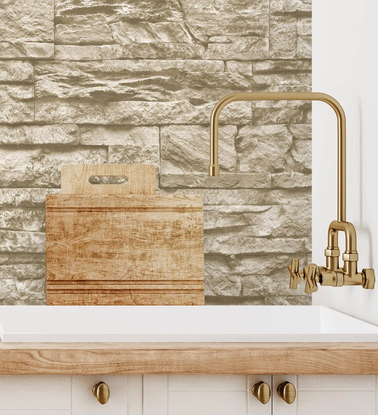 GAULAN 453146 - Carta da parati lavabile in vinile imitazione pietra ardesia beige texture in rilievo 3D per pareti soggiorno cucina bagno sala da pranzo - Rotolo di 10 m x 0,53 m