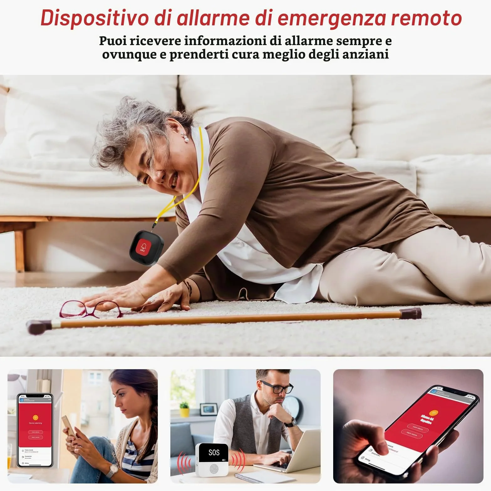 Pulsante di Emergenza per Anziani,Wireless Sistema di Chiamata di Emergenza | Bracciale di Emergenza per Anziani, Pulsante di Chiamata WiFi Caregiver Pager, Per Pazienti Anziani, Disabili, Bambini
