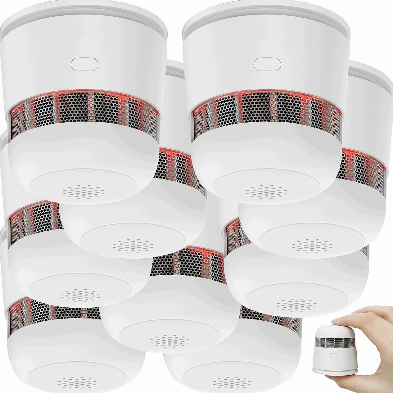VisorTech rilevatore fumo 10 anni: 9-set Mini Rilevatore di Fumo Compatto, 10 anni di batteria, 85 dB (fumi vds batterie)