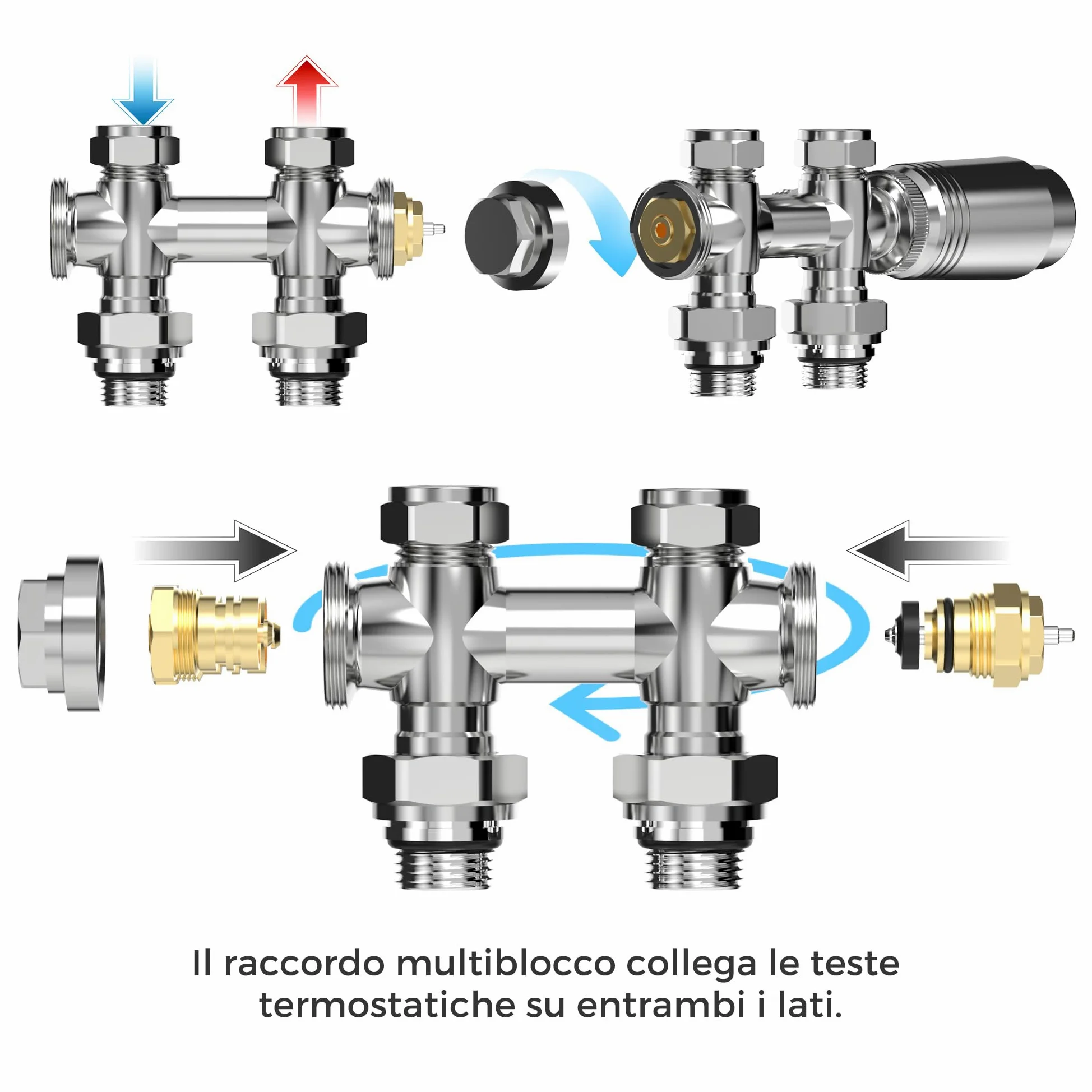 VANCOCO Cromo Valvola Radiatore Angolare H, Attacco Centrale 50mm Universale con Testa Termostatica