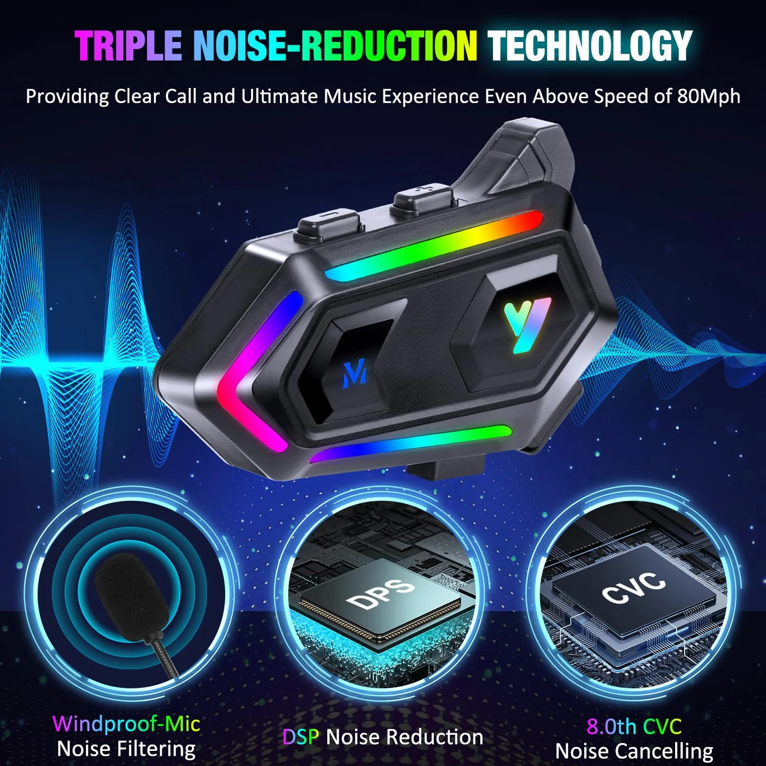Altoparlanti per casco da moto, luci abbaglianti RGB, ad alta durata della batteria, cuffie CVC e DSP, doppia riduzione del rumore e bassi profondi, accessori per moto, altoparlanti ultra sottili, per