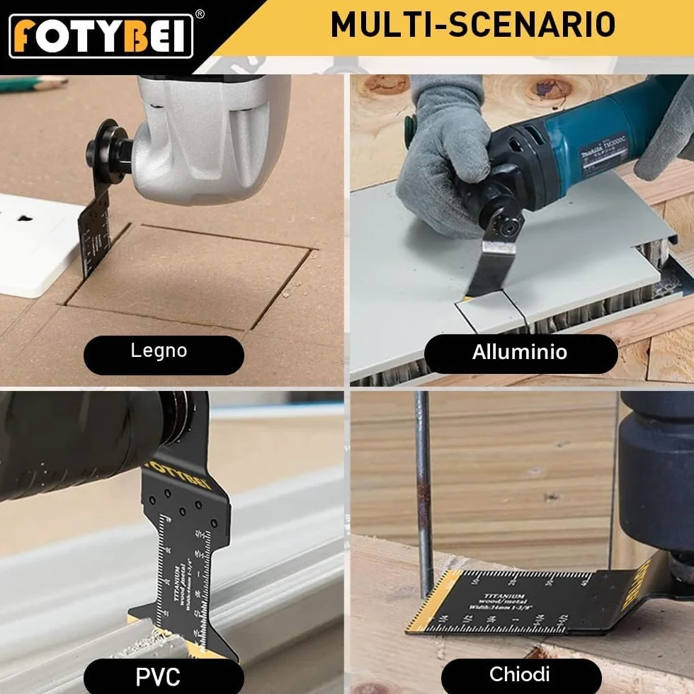Lame Utensile Multifunzione Titanio, 5 Pezzi Lame Utensili Oscillanti Multifunzione Accessori per Legno, Plastica, Metallo, Compatibile con Fein, Dewalt, Makita, Parkside, Black&Decker e altro ancora