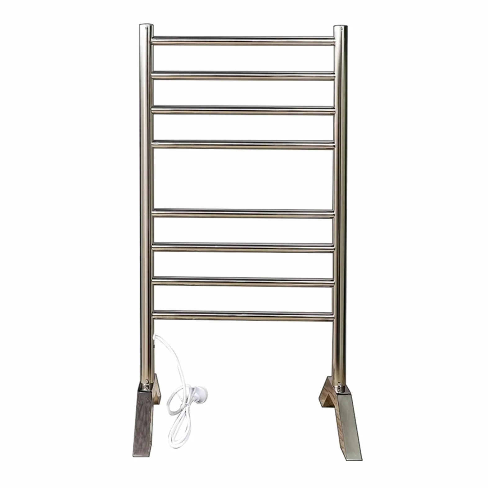 Portasciugamani elettrico da terra in acciaio inox 304 | Ripiano asciugatura asciugamani da bagno, acciaio lucidato(WHITE,110V)