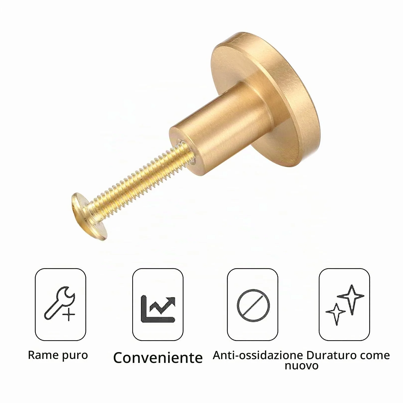 Pomelli per Cassetti Oro, Manopole Rotonde Ottone Dorato 20x25mm, 6 Pezzi