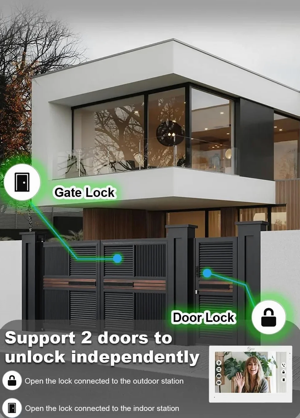 Videocitofono con schermo touch screen da 10 pollici (nero), videocamera per campanello HD 1080p (nero), audio a 2 vie, visione notturna, rilevamento del movimento, videocitofono, videocitofono (1