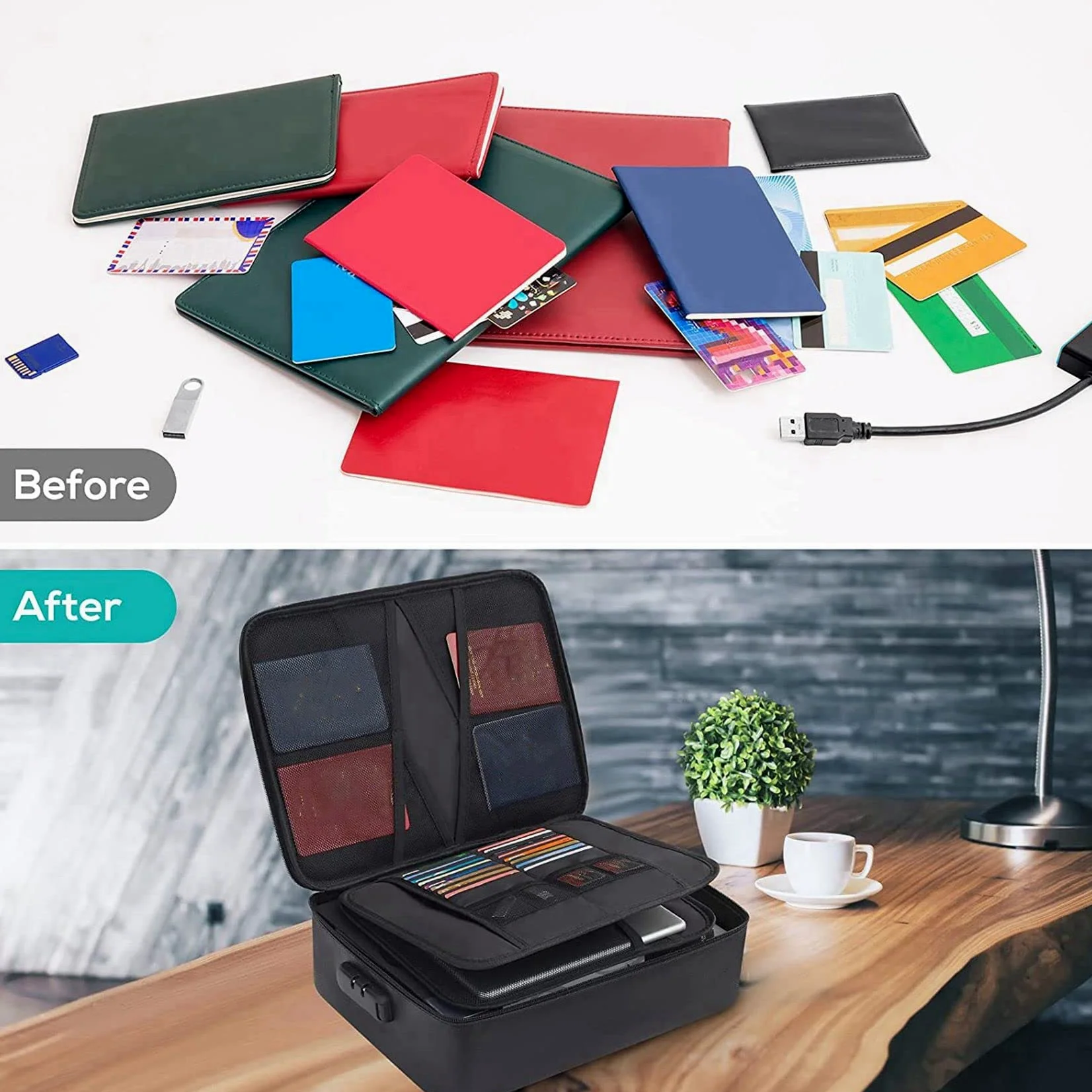 2X Borsa Portadocumenti Ignifuga con Serratura Home Travel Cassetta di Sicurezza Ignifuga E Impermeabile Archiviazione File con Maniglia Portatile