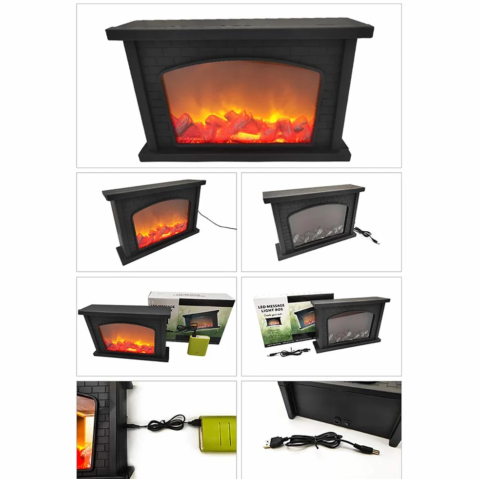 Lanterna di simulazione del camino, camino finto a LED per la casa, USB o alimentato a batteria, camino decorativo che simula la fiamma 3D