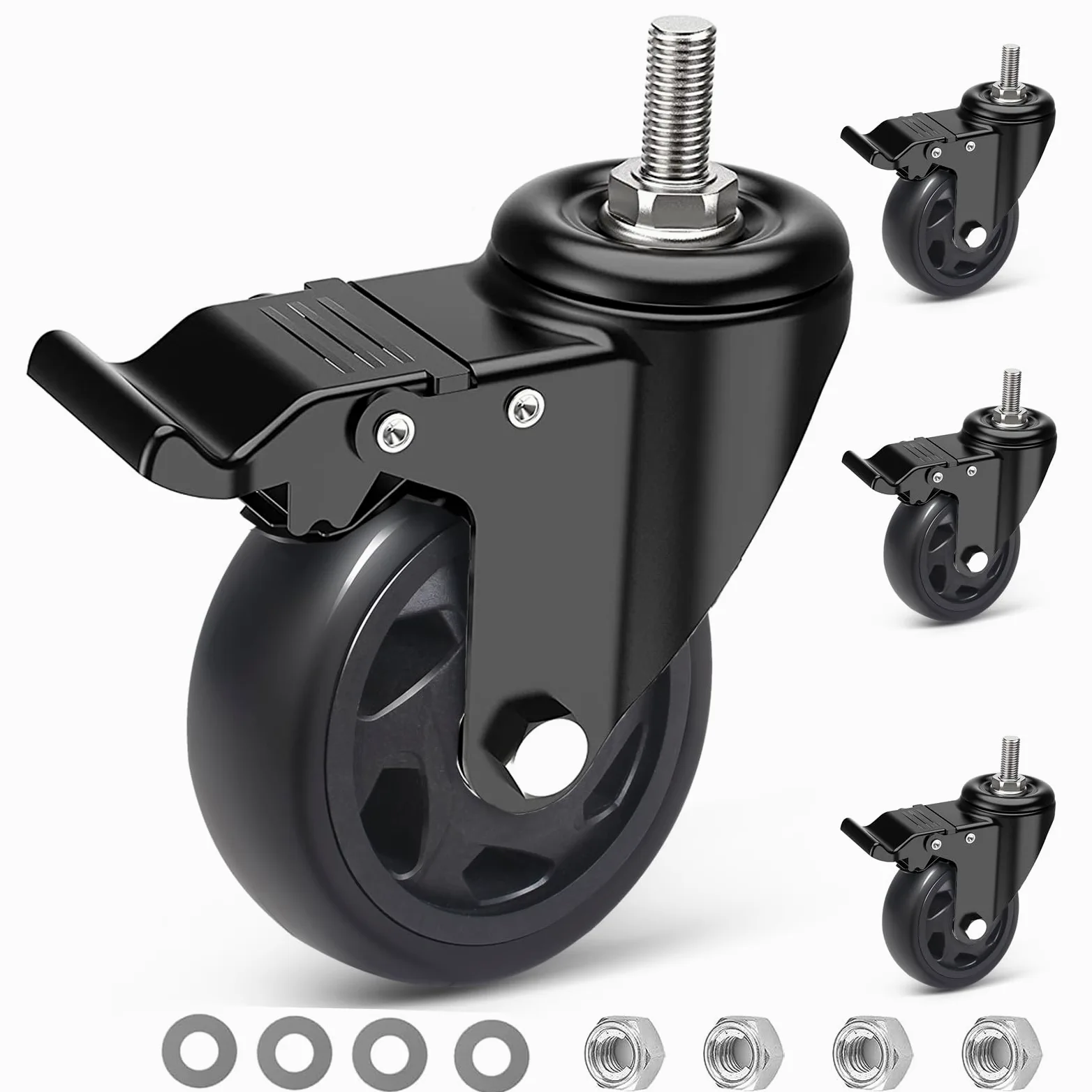 per carichi Pesanti Ruota con Freno, 100MM Mobili Ruote con M10 X 30mm Vite Perno, PU Ruote Ruote per Carrello con Bullone, 4 Filettato Ruote girevoli 360° Rotazione su a 550KG