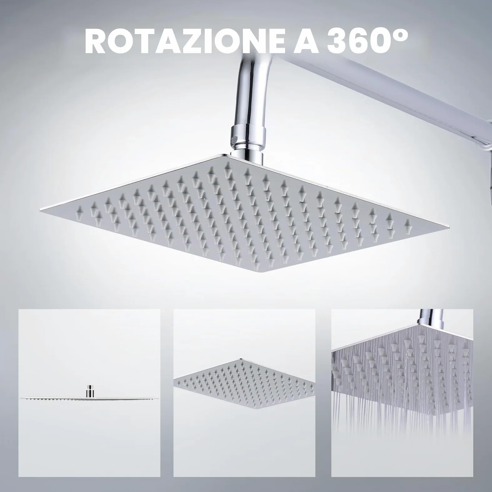 12 pollici Alta pressione Ultra sottile 304 in acciaio inox Piazza Testa doccia a pioggia