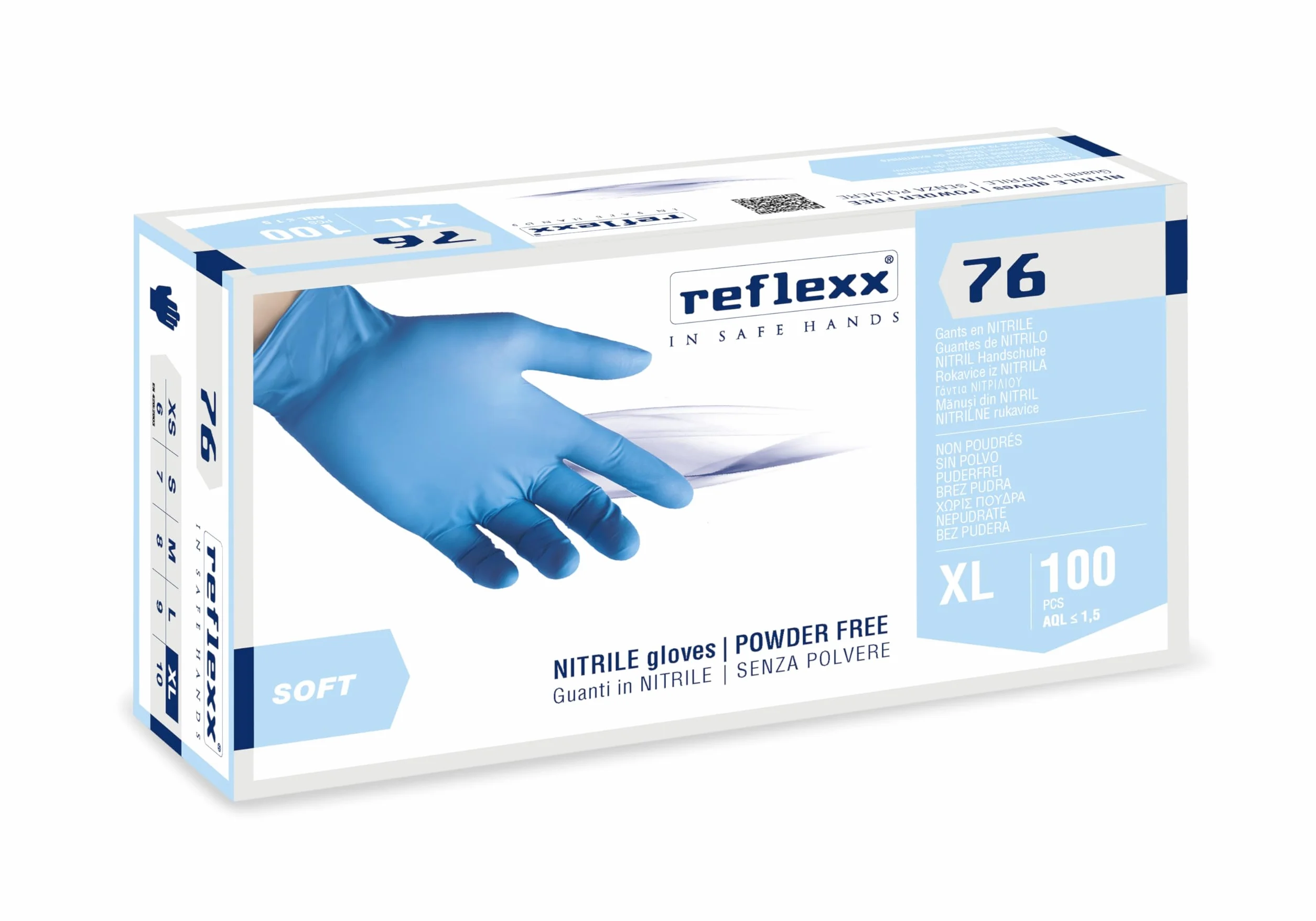 Reflexx R76/Xl Guanti in Nitrile senza Polvere 3.5 gr, Taglia XL, 100 Pezzi, Azzurro