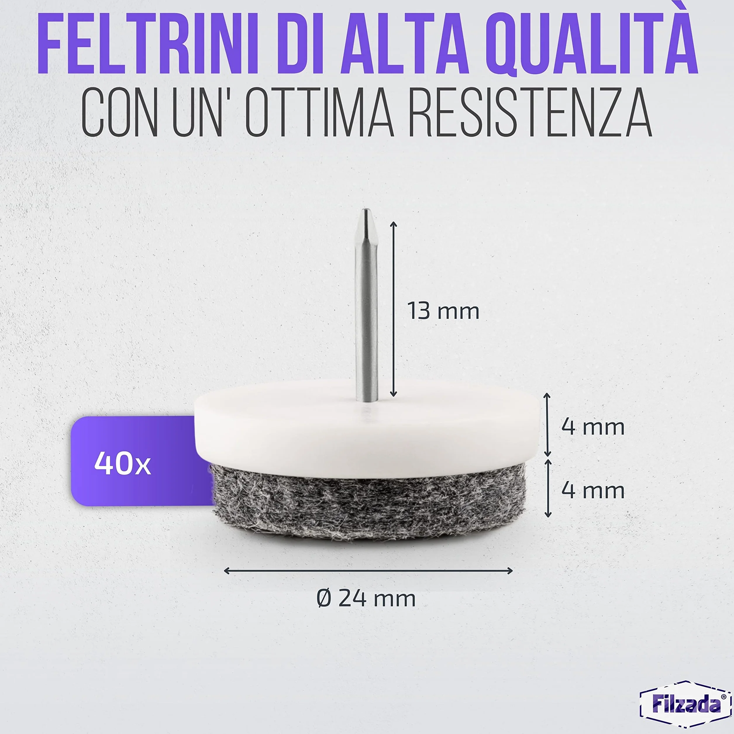 Filzada 40x Feltro aliante con chiodo Ø 24 mm bianco